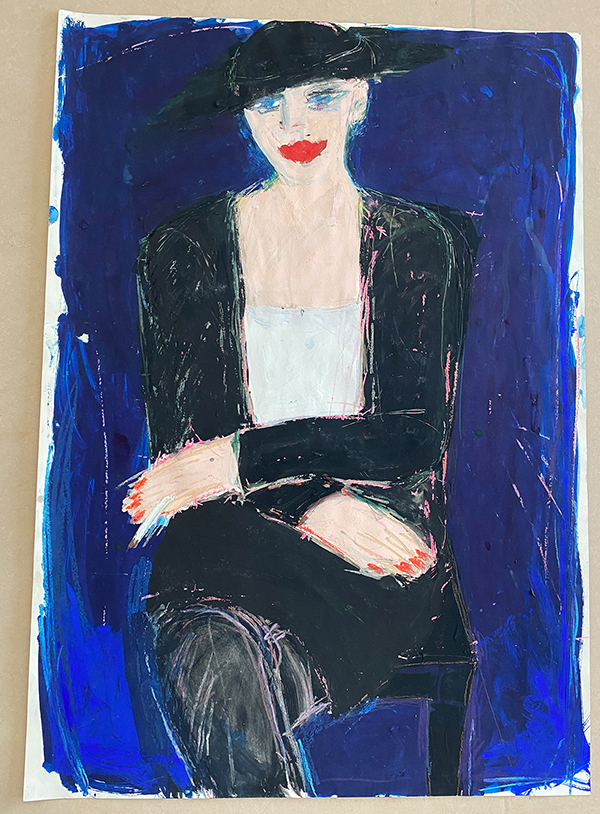 schwarzeFrau auf Blau,klein